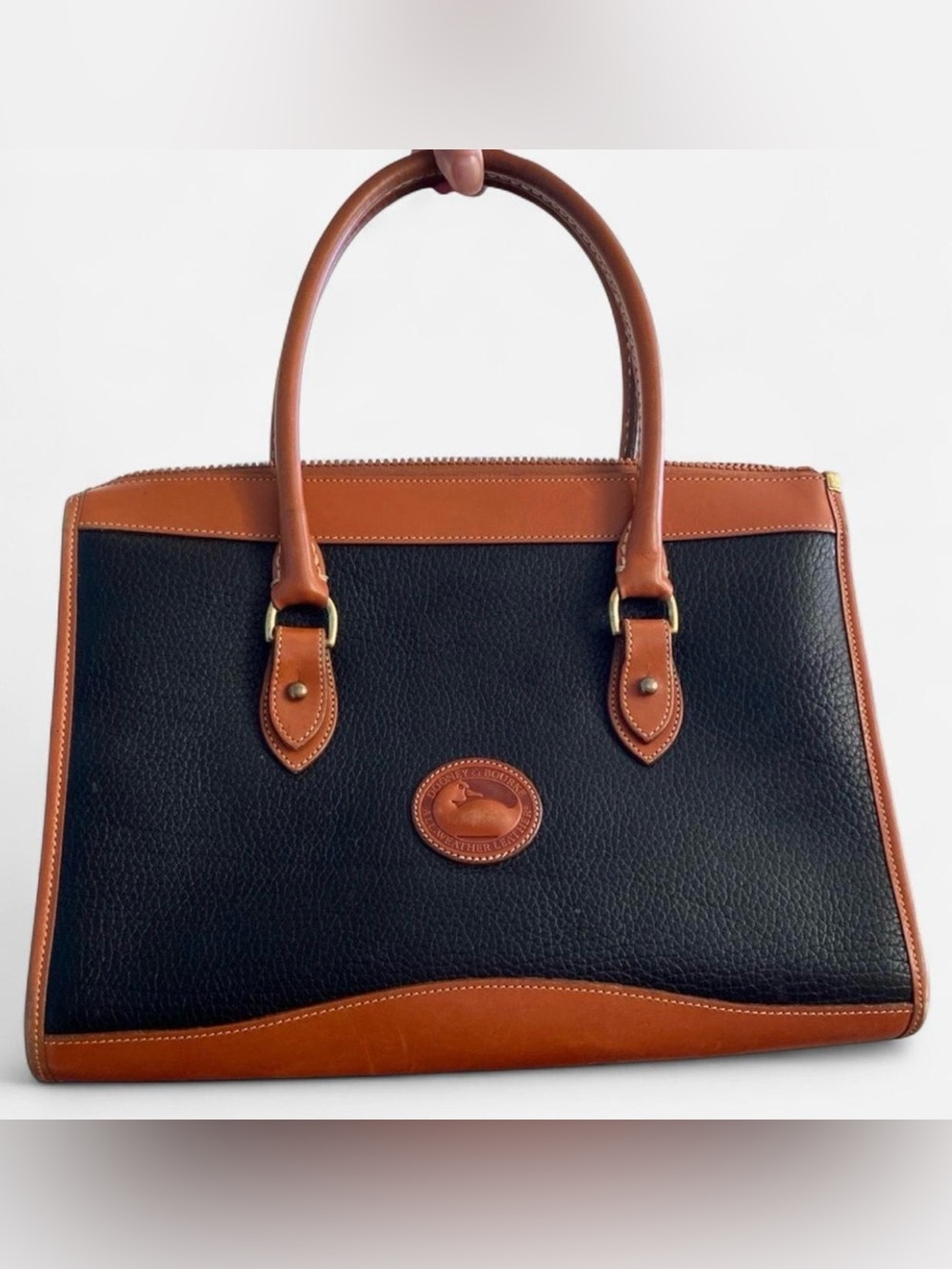 Dooney & Bourke Black and Brown Pebbled Leather Satchel